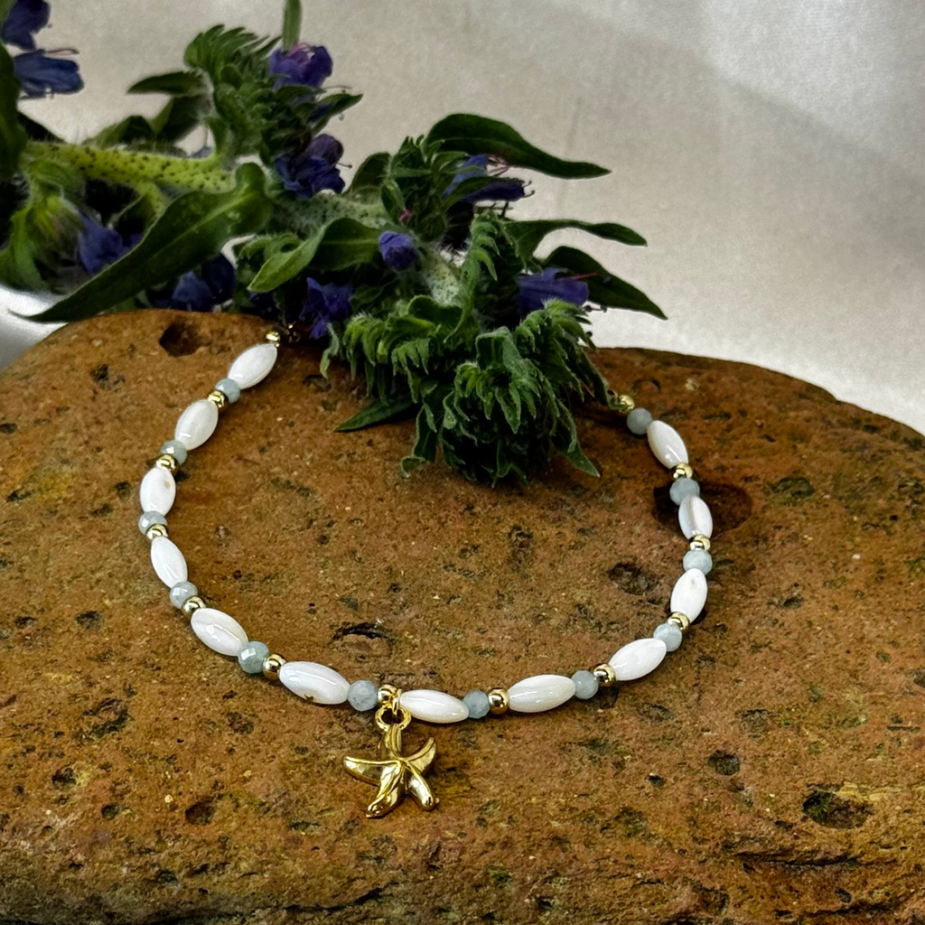 Amazonite Lithotherapy Bracelet - Parnassia, Alpine Flower on the Wrist EDELYA